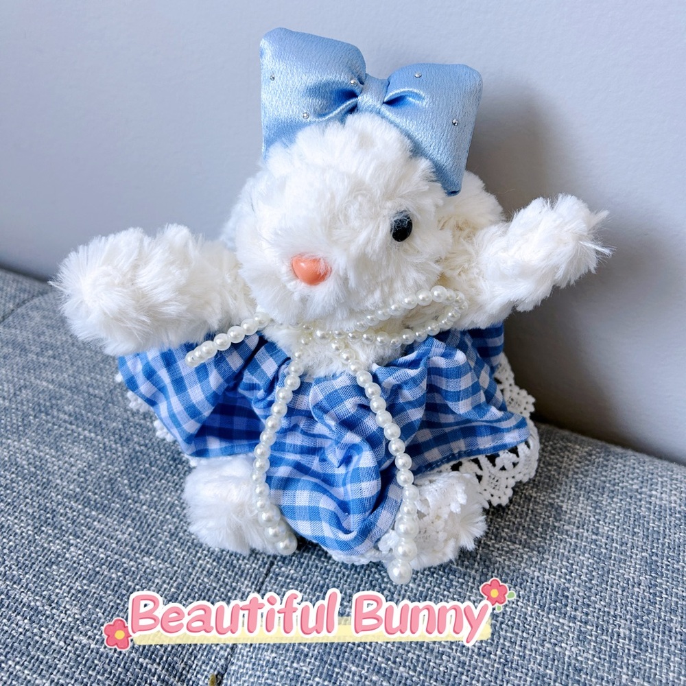 HANDMADE cutie bunny with charm (blue dress)